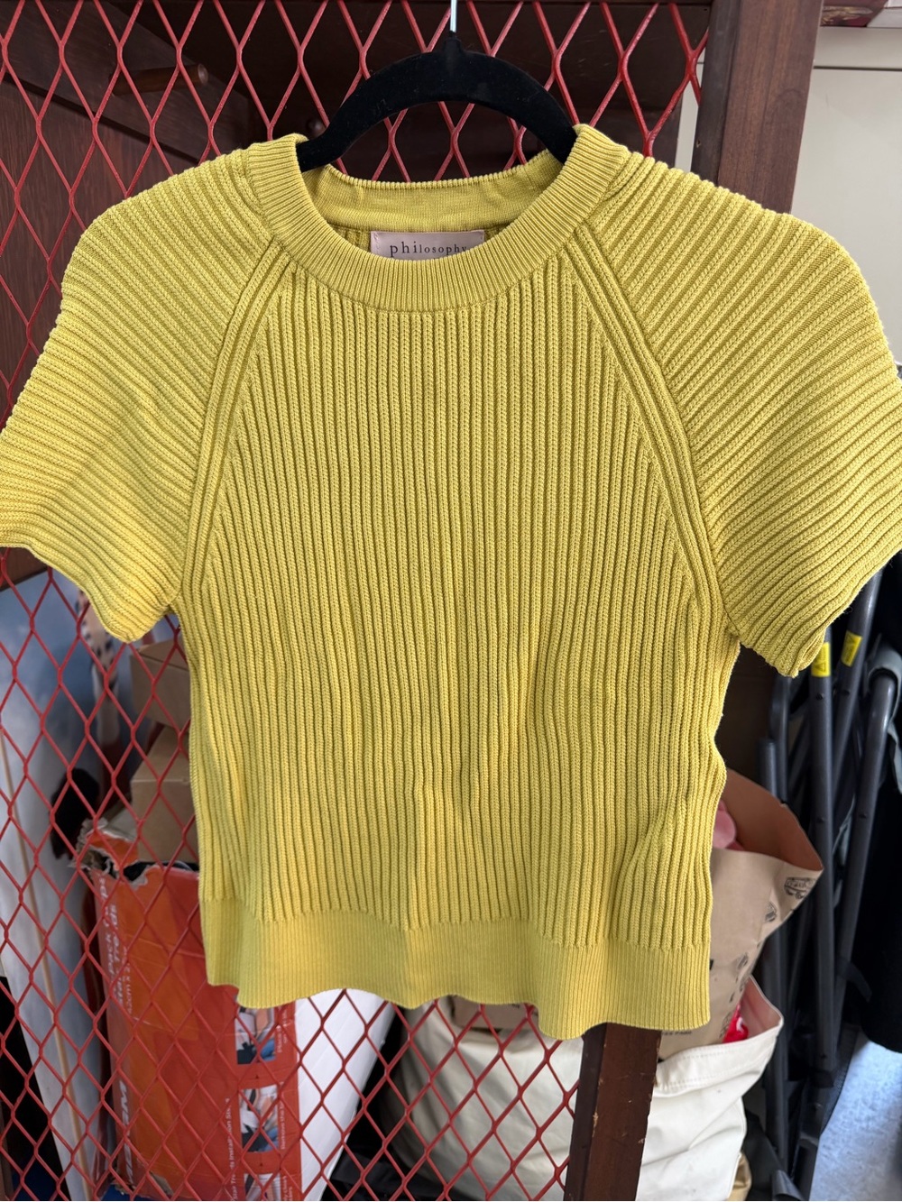 Philosophy Bright Yellow Ribbed Short-Sleeve Sweater